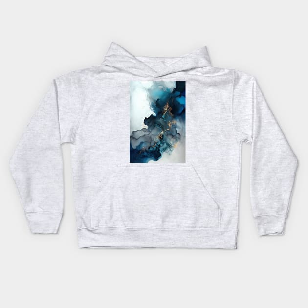 Blue Solution - Abstract Alcohol Ink Art Kids Hoodie by inkvestor